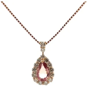 K18 パパラチアサファイア・ダイヤモンド ネックレスペンダントトップ 0.460・0.48ct