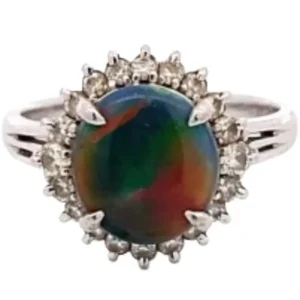 Pt･Pm900 ブラックオパール・ダイヤモンド リング 1.41 ct D0.34 ct