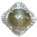 Pt･Pm900 クリソベリルキャッツアイ・ダイヤモンド リング 16.214 ct D1.78 ct