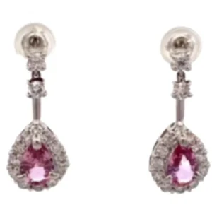 Pt･Pm900 パパラチアサファイア・ダイヤモンド ピアスイヤリング 0.361・0.347 ct D0.26・D0.26 ct