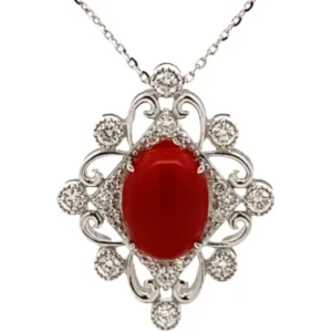 K18WG サンゴ・ダイヤモンド ネックレスペンダントトップ 0.5ct