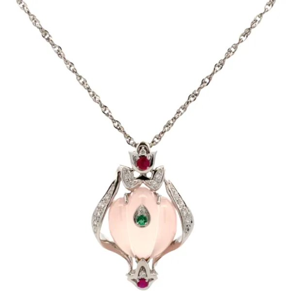 Pt850/Pt900 ローズクォーツ・多色石 ネックレス/ペンダントトップ 18.00・D0.17・R0.23・E0.06ct