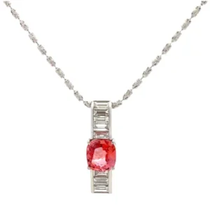 Pt850Pt900 マダガスカル産ピンクオレンジサファイア・ダイヤモンド ネックレスペンダントトップ 2.024・0.71ct