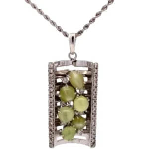 K18WG クリソベリルキャッツアイ・ダイヤモンドネックレストップ 0.51・4.45 ct