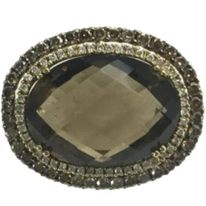 K18 スモーキークォーツ・ダイヤモンド リング 11.95 ct 0.88 ct