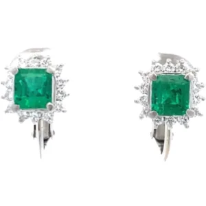 K14WG エメラルド・ダイヤモンド ピアスイヤリング 0.505・0.457・0.18ct