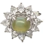 Pt･Pm900 クリソベリルキャッツアイ・ダイヤモンド リング 3.07・2.44ct