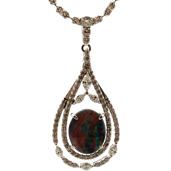 K18WG ブラックオパール・ダイヤモンド ネックレス/ペンダントトップ 2・D0.89ct