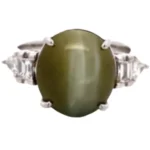 Pt･Pm900 クリソベリルキャッツアイ・ダイヤモンド リング 9.25 ct 0.46 ct