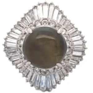 Pt･Pm900 クリソベリルキャッツアイ・ダイヤモンド リング 7.659 ct D1.88 ct