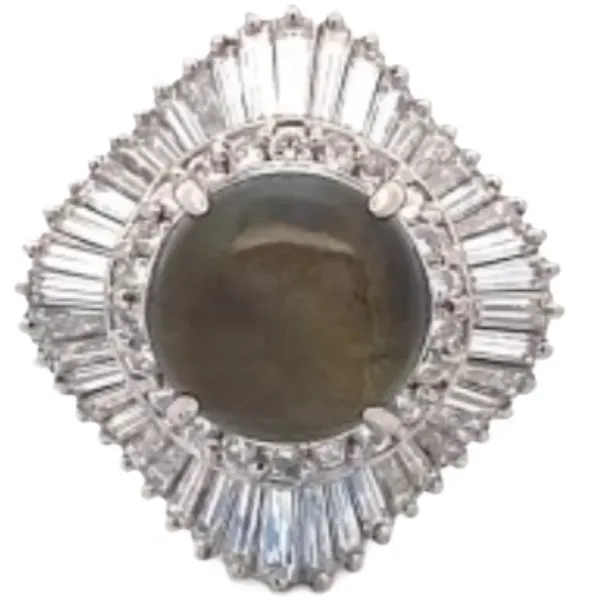 Pt･Pm900 クリソベリルキャッツアイ・ダイヤモンド リング 7.659 ct D1.88 ct