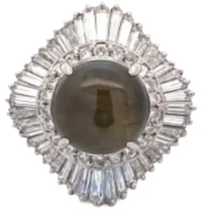 Pt･Pm900 クリソベリルキャッツアイ・ダイヤモンド リング 7.659 ct D1.88 ct