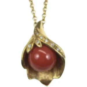 K18 サンゴ・ダイヤモンド ネックレスペンダントトップ D0.06 ct