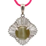Pt･Pm900 クリソベリルキャッツアイ・ダイヤモンド ネックレス/ペンダントトップ 4.24・D1.33ct