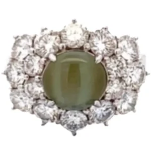 Pt･Pm900 クリソベリルキャッツアイ・ダイヤモンド リング 3.62 ct D2.56 ct