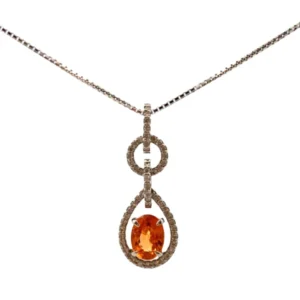 K18WG スペサルティンガーネット・ダイヤモンド ネックレスペンダントトップ 1.23・D0.2ct