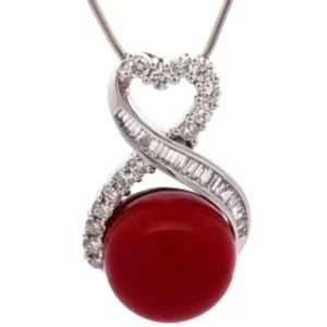 Pt･Pm900 サンゴ・ダイヤモンド ネックレストップ 0.7 ct
