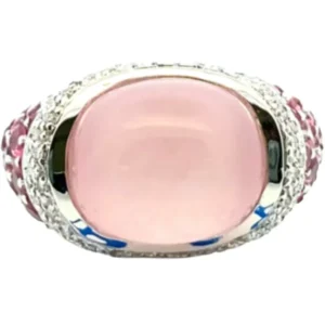 K18WG ローズクォーツ・多色石 リング 9・1.75・D0.37ct