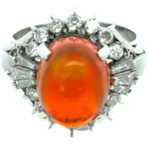 Pt･Pm850 ファイヤーオパール・ダイヤモンド リング 3.76・D0.55ct
