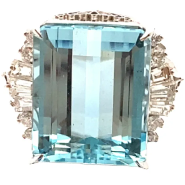 Pt･Pm900 アクアマリン・ダイヤモンド リング 11.67・0.65ct