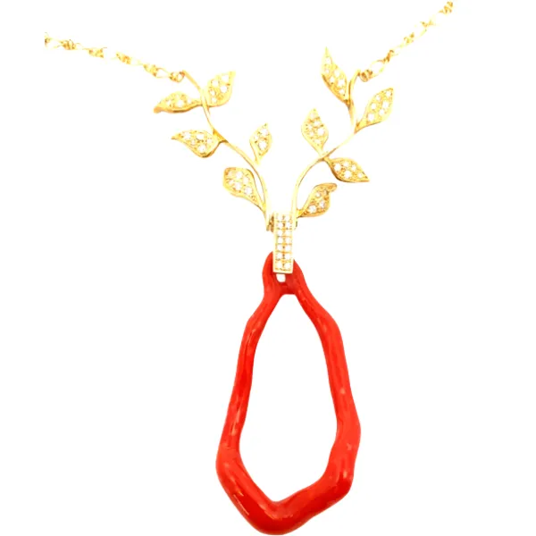 K18 サンゴ・ダイヤモンド ネックレス/ペンダントトップ 1ct