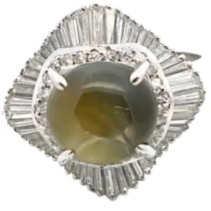 Pt･Pm900 クリソベリルキャッツアイ・ダイヤモンド リング C5.34ct
