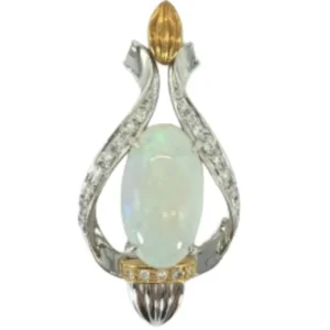 Pt900/K18[Ptﾒｲﾝ] ホワイトオパール・ダイヤ ブローチ 5.2 ct D0.24 ct