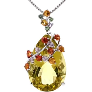 K18WG クォーツ・多色石 ネックレスペンダントトップ 31.97・1.6ct