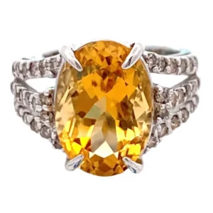 K18WG シトリン・ダイヤモンド リング 5.926 ct 0.6 ct
