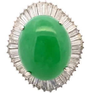 Pt･Pm900 ビルマ産翡翠・ダイヤモンド リング 19.61・2.84ct