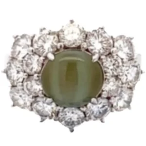 Pt･Pm900 クリソベリルキャッツアイ・ダイヤモンド リング 3.62 ct D2.56 ct