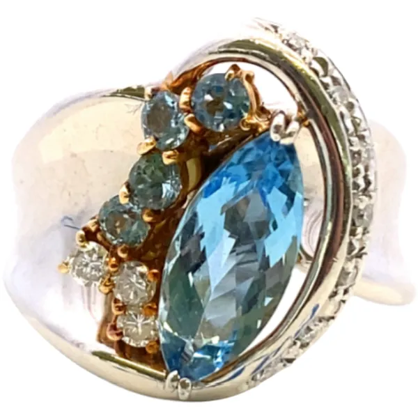 Pt900/K18 アクアマリン・ダイヤモンド リング 1.22・D0.16ct