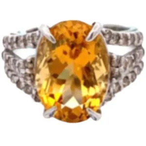 K18WG シトリン・ダイヤモンド リング 5.926 ct 0.6 ct