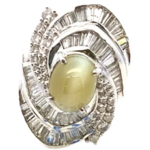 Pt・Pm900 クリソベリルキャッツアイ・ダイヤモンド リング 3.12・D1.4ct