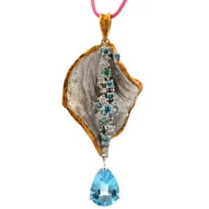 Pt900K18 ブルートパーズ・多色石 ネックレスペンダントトップ 0.34ct