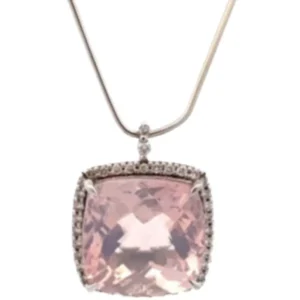 K18WG ローズクォーツ・ダイヤモンド ネックレスネックレストップ 11.65 ct 0.3 ct