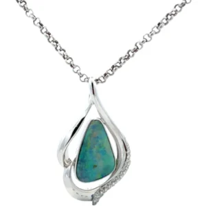 K18K18WG ボルダーオパール・ダイヤモンド ネックレスペンダントトップ 0.38ct