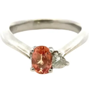 Pt・Pm900 パパラチアサファイア・ダイヤモンド リング 0.482・0.093ct