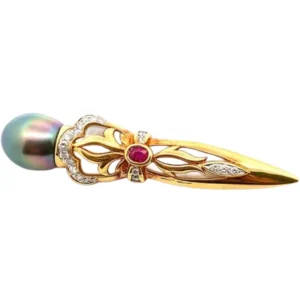 K18 パール・多色石 R0.29・D0.51ct