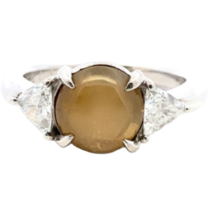 Pt・Pm900 クリソベリルキャッツアイ・ダイヤモンド リング 3.292・0.4ct