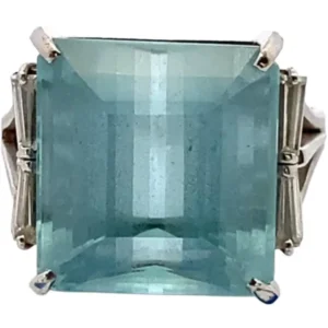 Pt･Pm900 アクアマリン・ダイヤモンド リング 15.26・0.41ct
