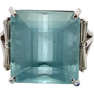 Pt･Pm900 アクアマリン・ダイヤモンド リング 15.26・0.41ct