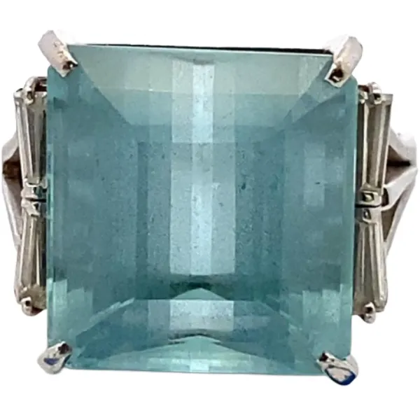 Pt･Pm900 アクアマリン・ダイヤモンド リング 15.26・0.41ct