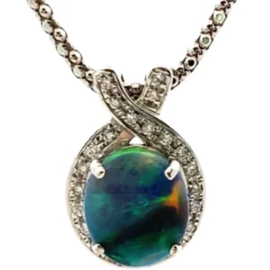 K18WG ブラックオパール・ダイヤモンド ネックレス/ペンダントトップ 1.82・0.14ct