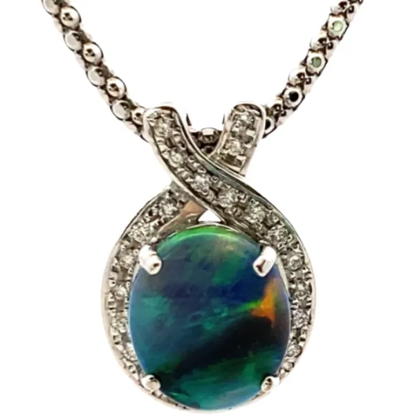 K18WG ブラックオパール・ダイヤモンド ネックレス/ペンダントトップ 1.82・0.14ct