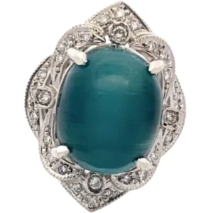 Pt・Pm900 トルマリンキャッツアイ・ダイヤモンド リング 12.5・D0.24ct