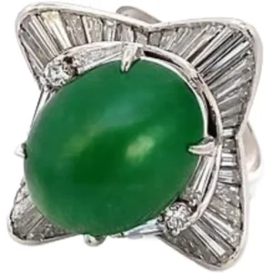 Pt･Pm900 翡翠・ダイヤモンド 約14.87×・約11.51㎜・D2.16ct