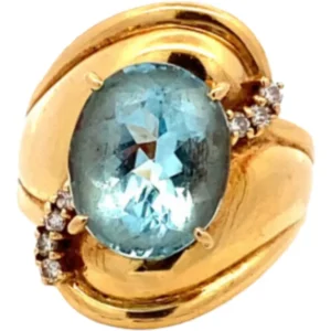 タサキ K18 アクアマリン・ダイヤモンド リング 4.34・0.1ct