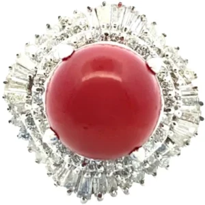 Pt・Pm900 サンゴ・ダイヤモンド リング D1.00ct