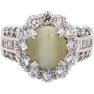Pt･Pm900 クリソベリルキャッツアイ・ダイヤモンド リング 3.81・D1.8ct